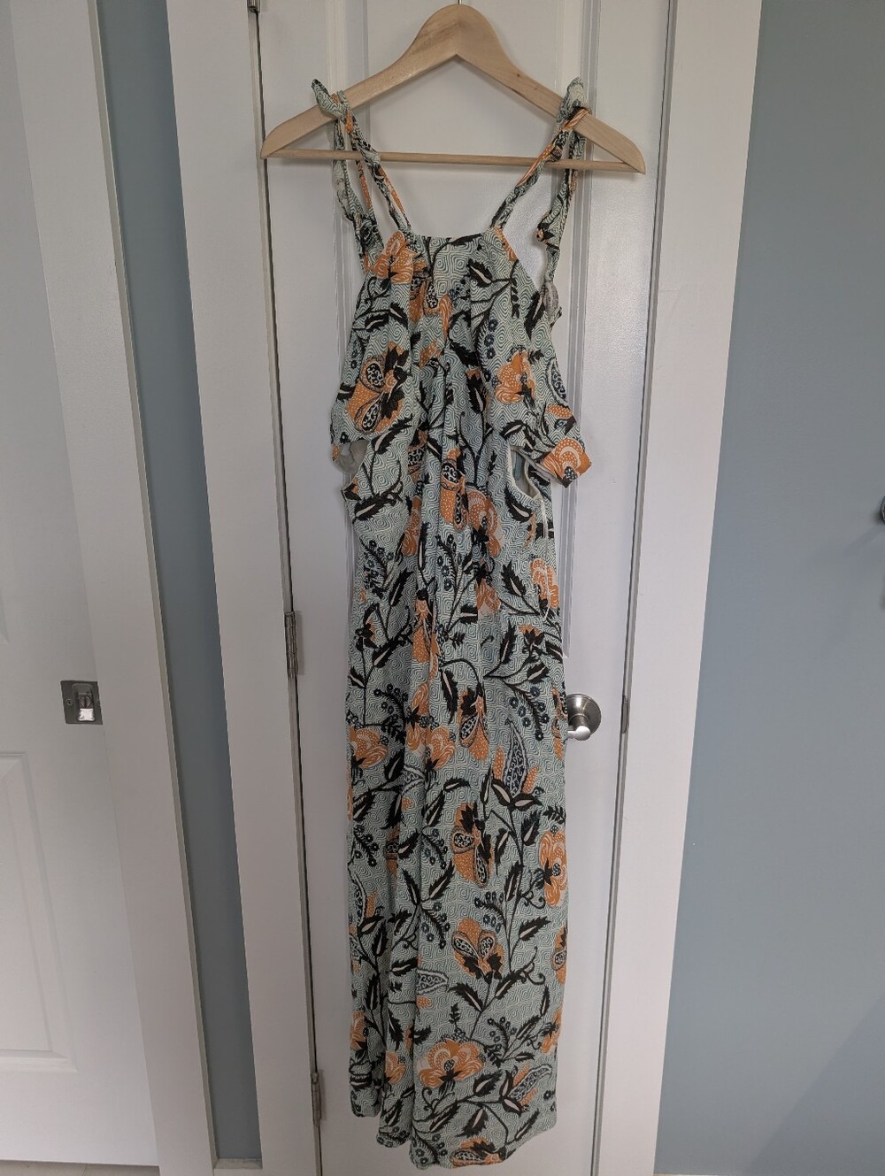 Anthropologie Halter Maxi Dress with Orange Floral Print